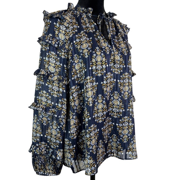 Express Women’s Blue Silver Multi Color Semi-Sheer Floral‎  Blouse Size Small - Picture 3 of 13